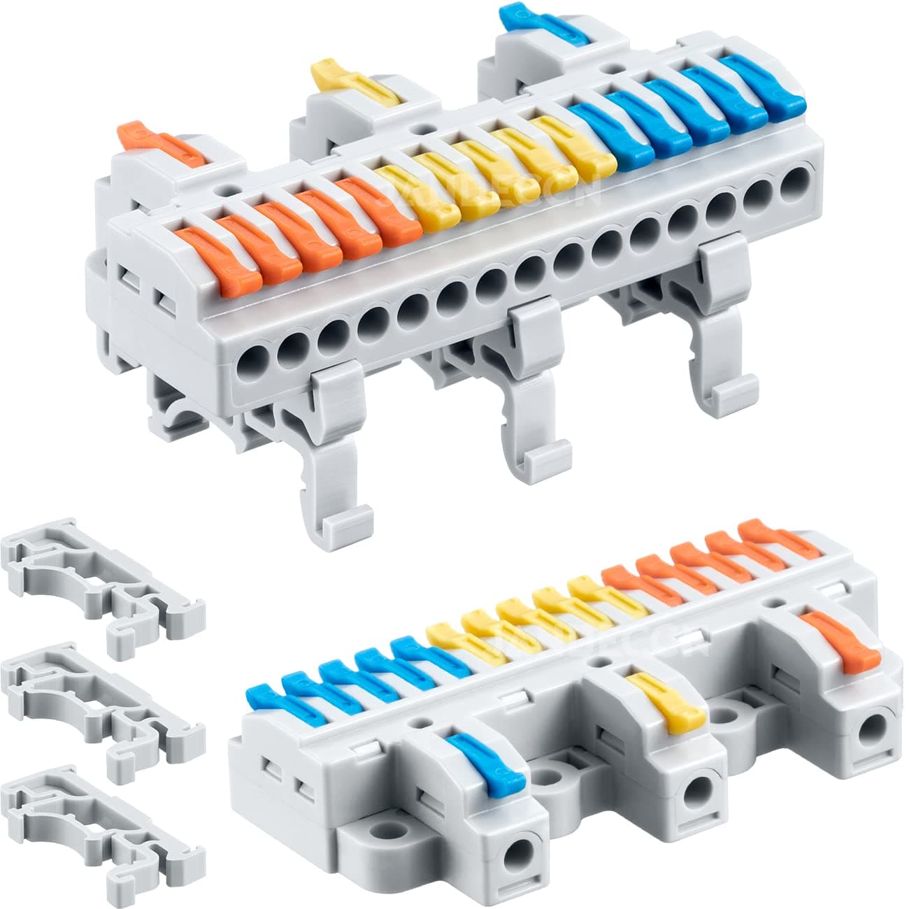 4pcs DIN Rail Terminal Blocks, DIY Splicing Wire Connectors for Circuit Inline 28-12AWG (3 in 15 Out)