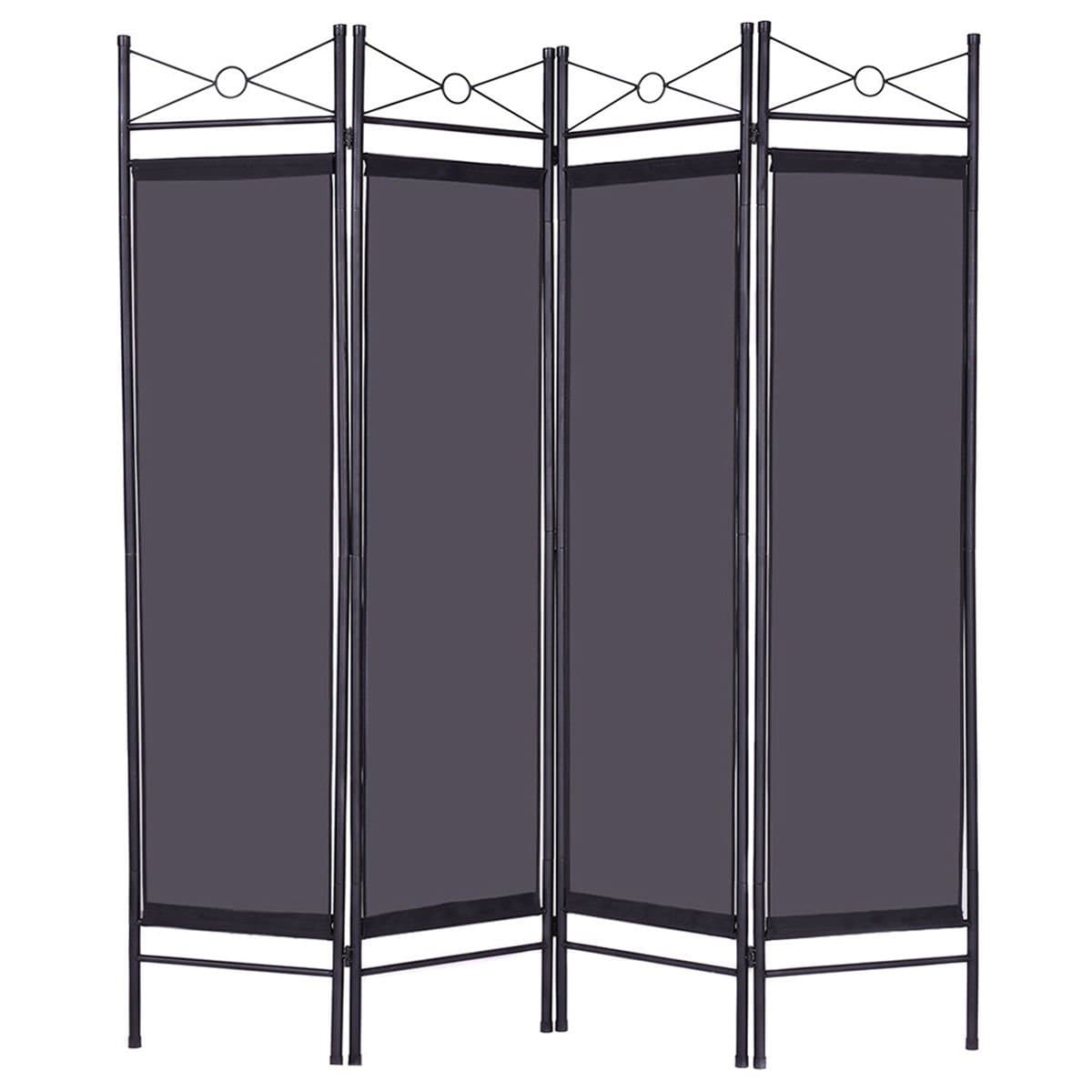 Lana45 Room Partition Black 4 Panel Room Divider Privacy Screen Home Office Fabric Metal Frame