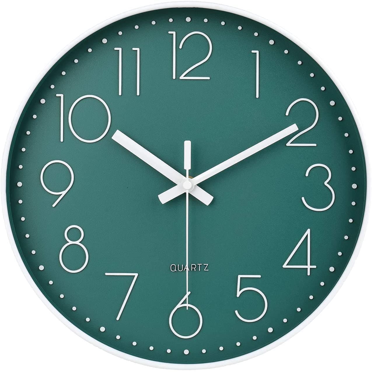TEKCOOL Analogue Plastic Wall Clock 12" Silent Quartz Decorative Latest Wall Clock Non-Ticking Classic Clock Battery Operated Round Easy to Read for Home/Kitchen/Bedroom/Office/School - (Green)