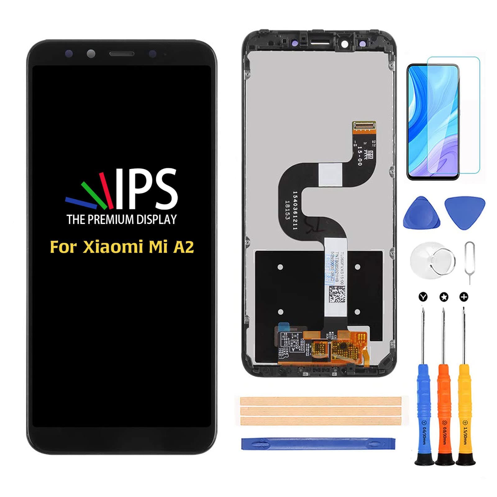 Compatible with Xiaomi Mi A2 LCD Display Screen Replacement,for Xiaomi Mi A2 MIA2 6X MI6X 5.99" Display LCD Panel Repair Parts Kit,with Tempered Glass+Tools (Black with Farme)