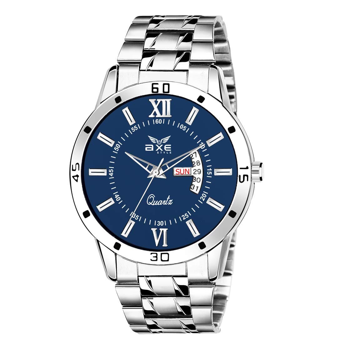 Axe Style Analogue Men's Watch (Blue Dial Silver Colored Strap)