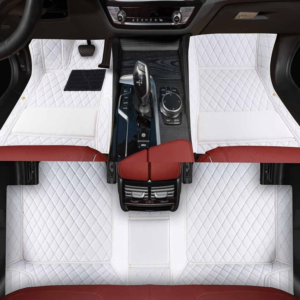 Custom Personalized Floor Mats ,Luxury Full Coverage All Weather Car Floor Mats,Anti-Slip Leather Car Mat Set ,Custom Floor Mat, for 99% of Cars, Trucks & SUV. (White)
