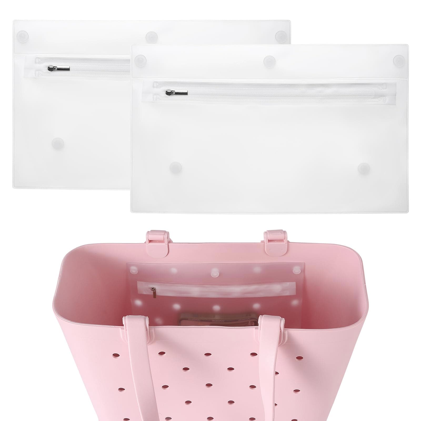 MITCHENIFY Clear Zipper Pouches Insert Compatible with Simple Modern Bag Large/Extra Large, Accessories for Rubber Beach Bag, Waterproof Plastic Pouches Inside, 2 Packs