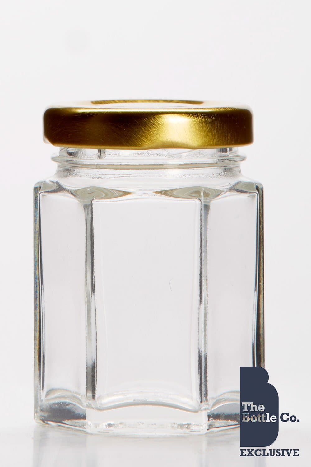 BOTTLE COMPANY 74 X 2OZ/55ML APPROX HEXAGONAL JAM JARS,CHUTNEY,PRESERVE,PICKLE,SWEET,HONEY,WEDDING FAVOUR JAR C/W GOLD LIDS