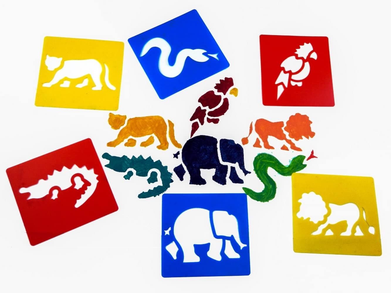 Washable Strong Plastic Stencils | Jungle Animals | Pack of 6