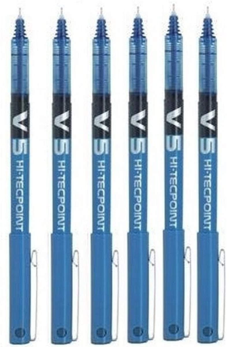 Bx V5 Blue Hi-Tecpoint Extra Fine Rollerball Pen 0.5mm Nib Tip 0.3mm Line Width - Pack of 6
