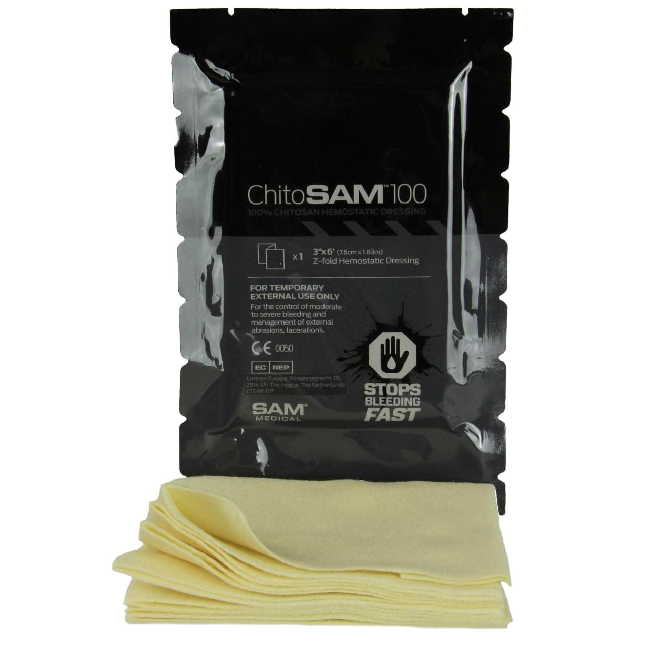 SAM Medical CHITO-SAM 100-3" X 6' Z FOLD HEMOSTATIC DRESSING