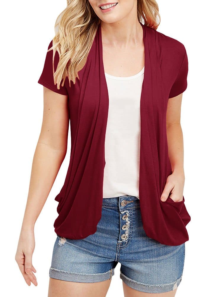 Women's Cardigans Short Sleeve Summer Lightweight Sheer Open Front Drape Sweater Tops
