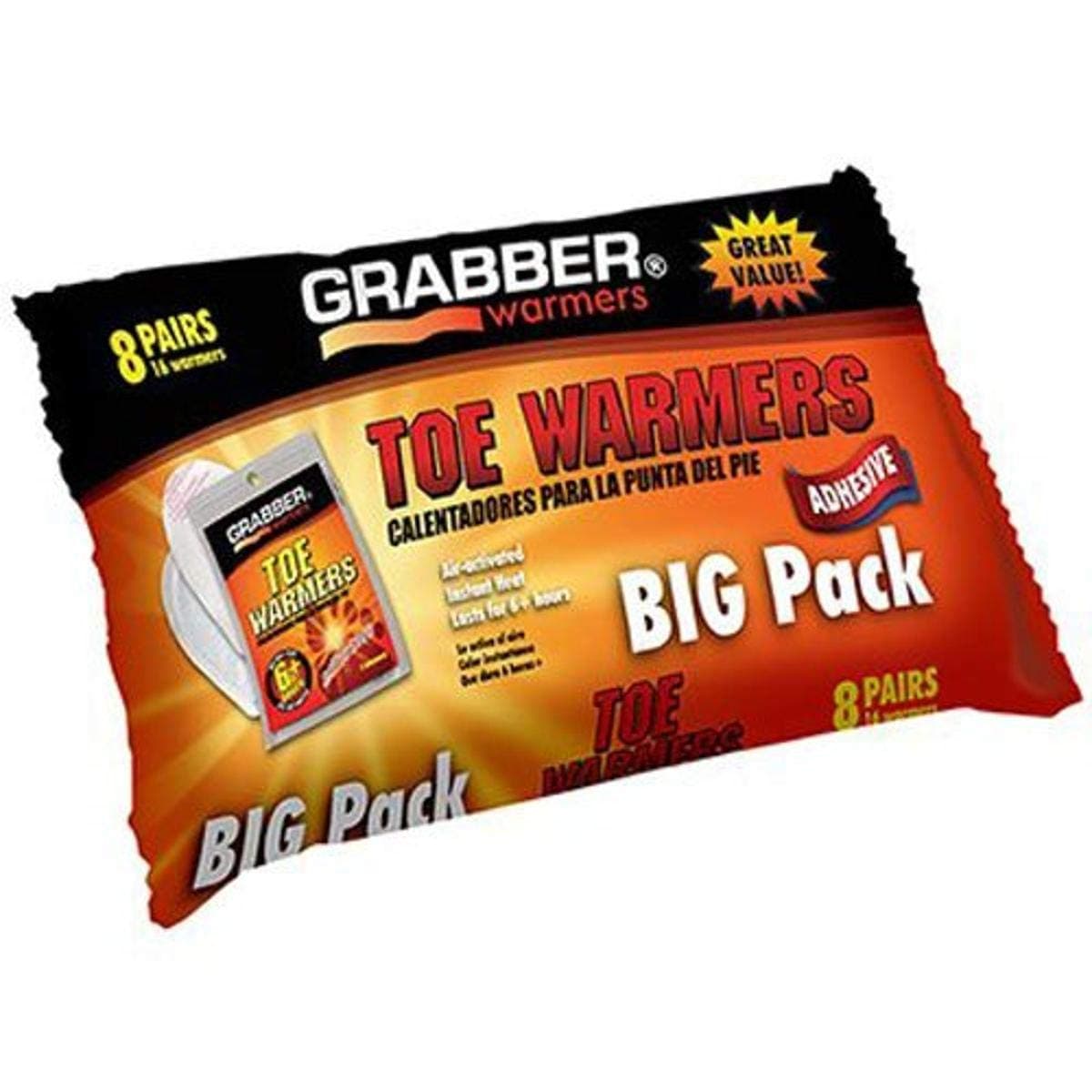 Grabber Warmers Toe Warmer Big Pack (8-Pack), 9 x 4.5-Inch