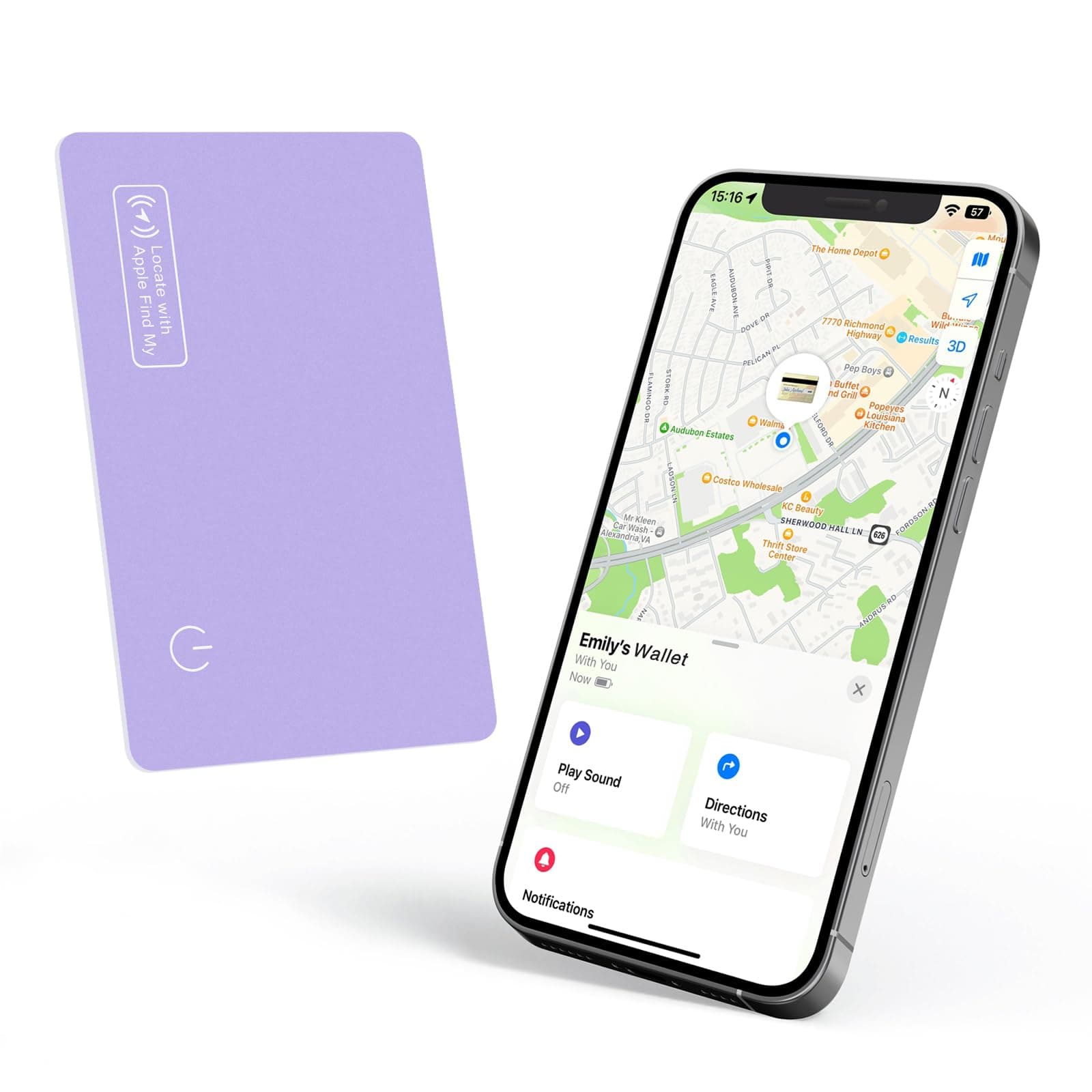 Eelexa Wallet Tracker Card, Rechargeable Thin Finder, Works with Apple Find My (iOS Only), Item Locator for Luggage Tags, Passports, Phone, IP68 Waterproof, Purple