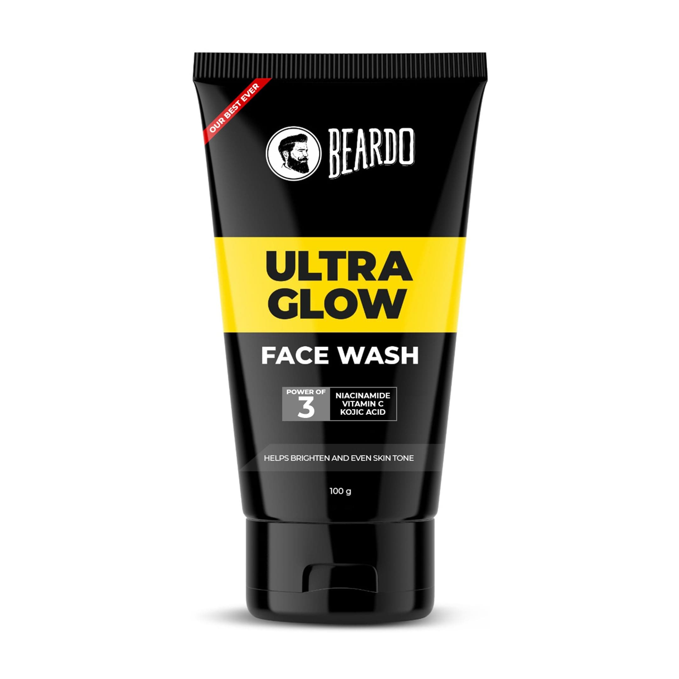 Beardo Ultraglow Face Wash for Men | Powered by 10% Complex of Niacinamide, Vitamin C & Kojic Acid | Brightens & Hydrates Skin | Reduces Pigmentation | Face Wash for Bright, Even Tone and Glowing Skin | Suitable for All Skin Types | 100g