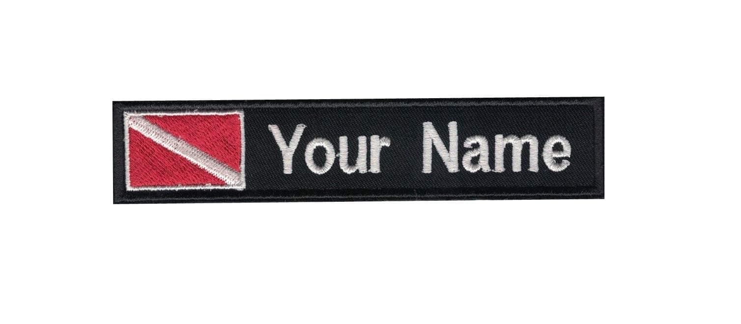 Custom Name Text Scuba Diving Diver Dive Flag Patch Morale Patch Hook Backing (5x1inch)