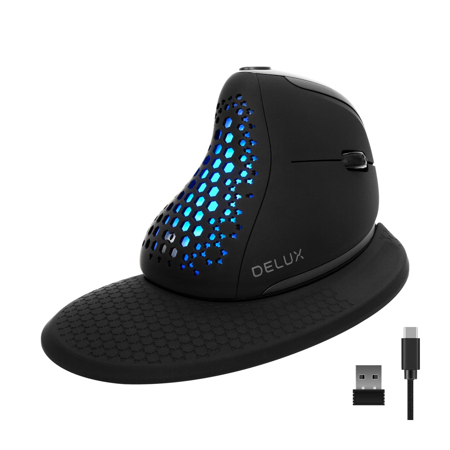 Seeker Ergonomic Mouse Wireless, Vertical Mouse with OLED Screen, 6 Buttons&Thumb Wheel Function, Silent Click, Up to 7200DPI, Programmable, Rechargeable, BT/2.4G/Wired, RGB Light(M618XSD-Black)