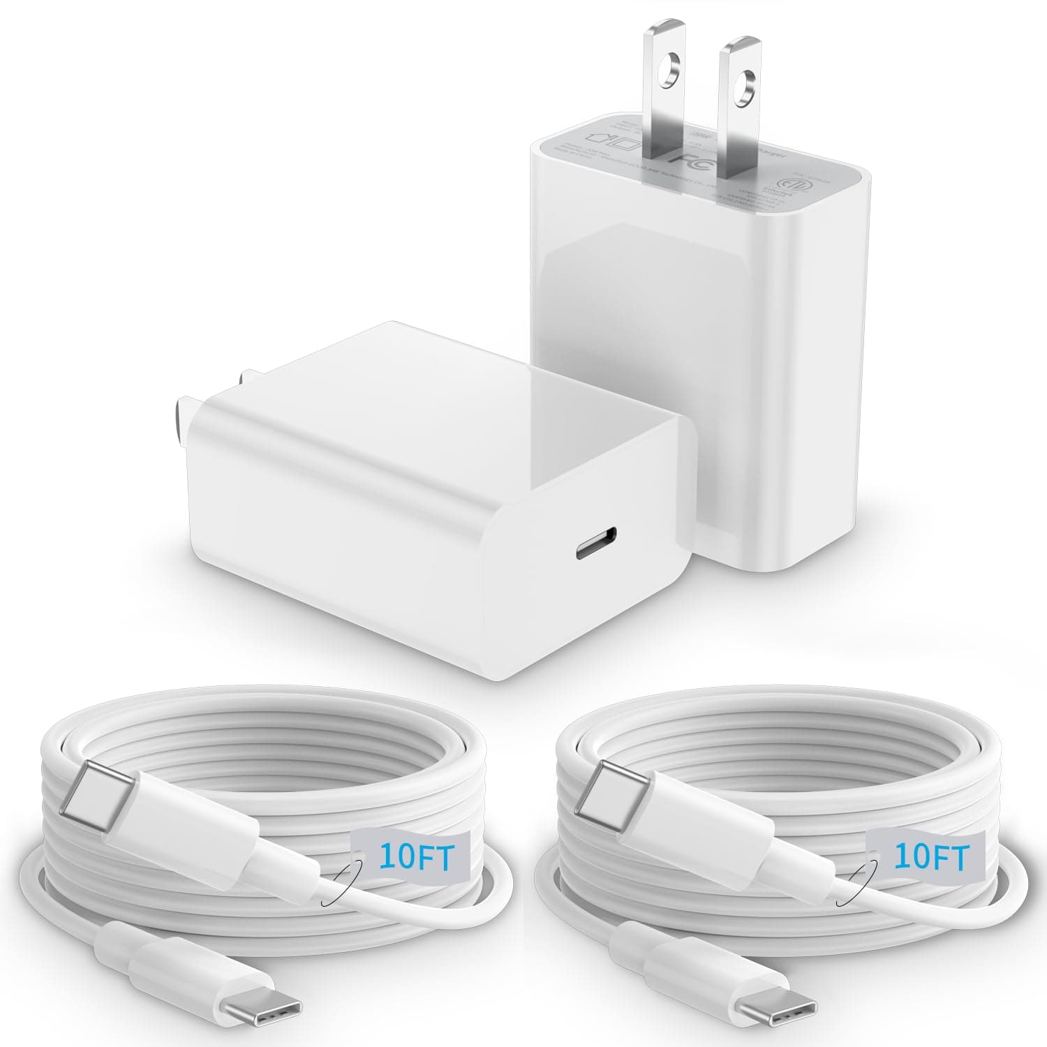 iPhone 16 Charger, 2-Pack 20W PD USB C Charger Block with 10ft USBC to C Cable Fast Charging for iPhone 17 Air,16,16e,16 Plus,16 Pro,16 Pro Max,15,15 Pro,15 Pro Max,Galaxy S25,iPad,AirPods