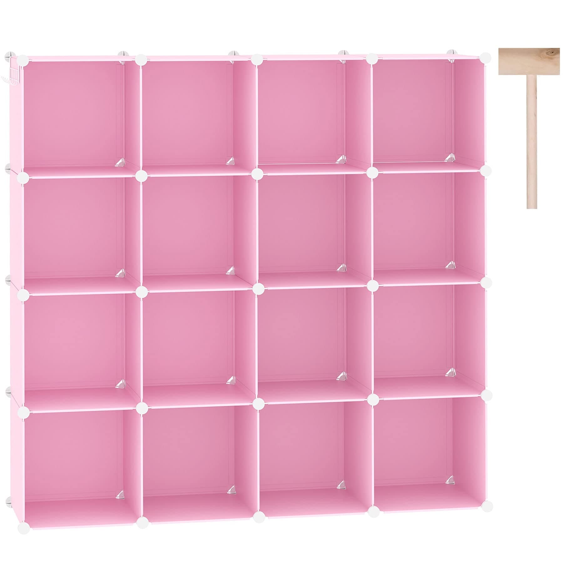 C&AHOME Cube Storage Organizer, 16-Cube Shelves Units, Plastic Storage Cubes, DIY Closet Organizer, Modular Closet Storage Shelves Ideal for Home, Bedroom, 48.4" L × 12.4" W × 48.4" H Pink UPCS16P