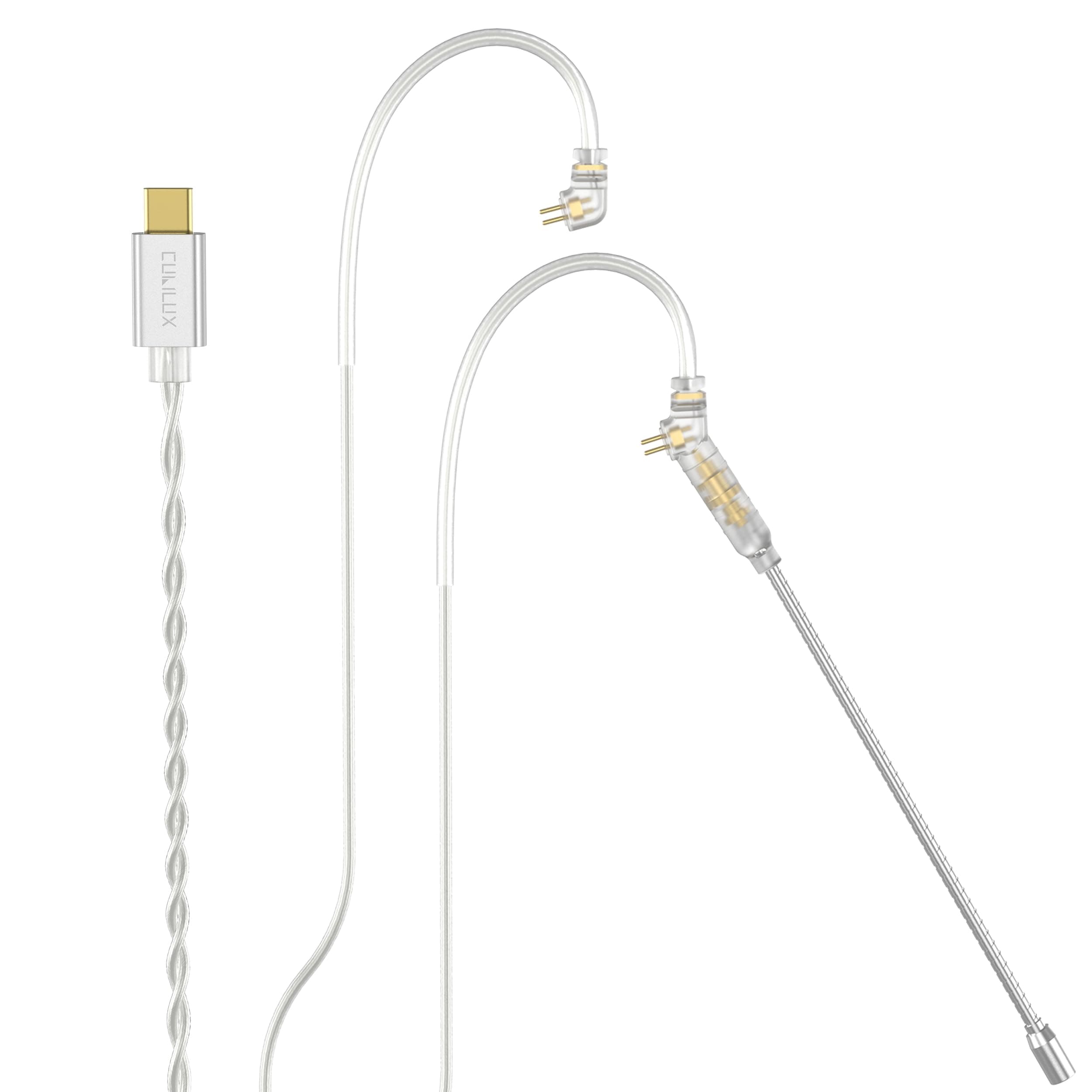 Cubilux USB Type C to 0.78mm 2-Pin IEM Cable with Detachable Boom MIC, 4 FT