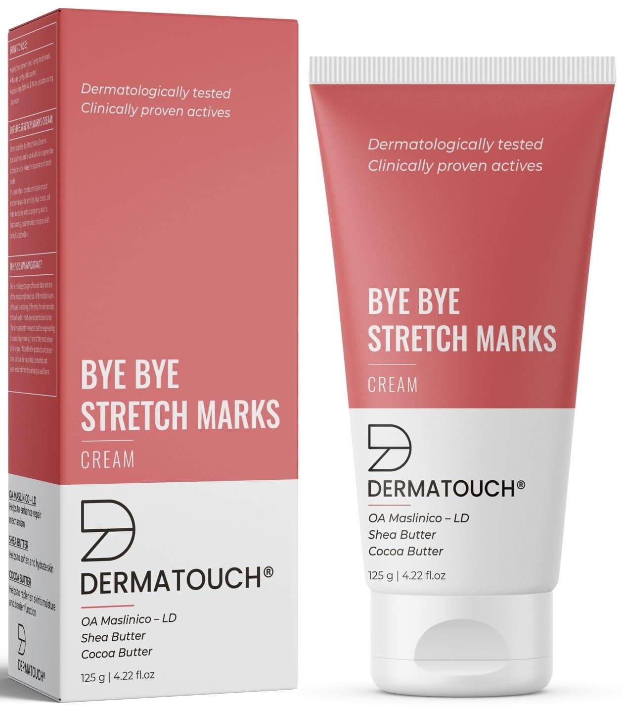 DERMATOUCH Bye Bye Stretch Mark Cream For Pregnancy | Stretch Mark Removal Cream | With Shea Butter & Cocoa Butter (125G White)