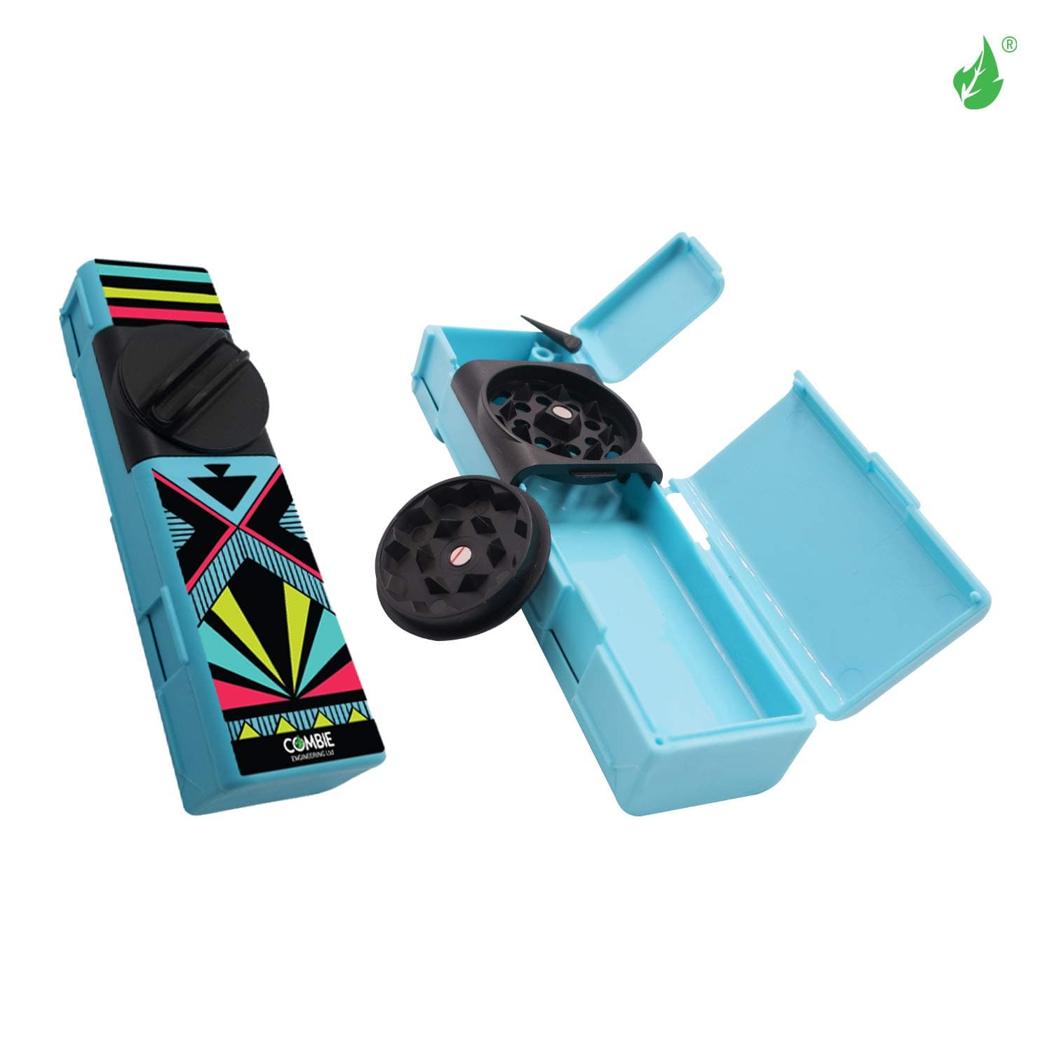 Combie Grinder - All in One Herb Grinder with Rolling Papers. Perfect for rolling on the go (90s-blue)