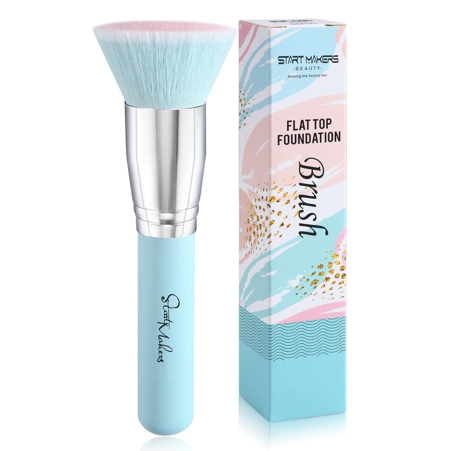 Makeup Brushes Foundation Brush for Liquid Makeup, Flat Top Kabuki Foundation Brush Premium Make up Brushes Liquid Blending Mineral Powder Buffing Stippling Flawless Face Brush Makeup Tools(Blue)