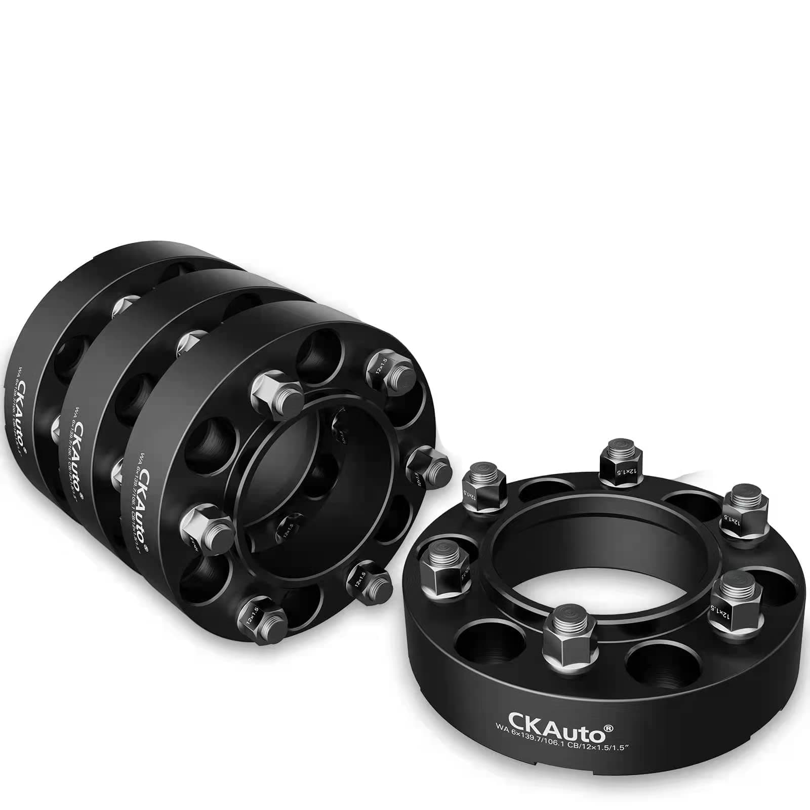 CKAuto 4 Pack 6x5.5 Hub Centric Wheel Spacers, 1.50" 6x139.7mm Wheel Spacers, 106.1mm Center Bore with M12x1.5 Studs