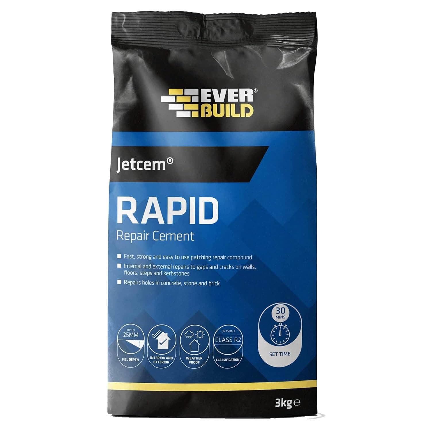 Everbuild – Jetcem Rapid Set Cement – Internal And External Use – Ideal For Repairing Cement – Easy Mix Formula – Fast-Setting – Grey – 3kg Bag
