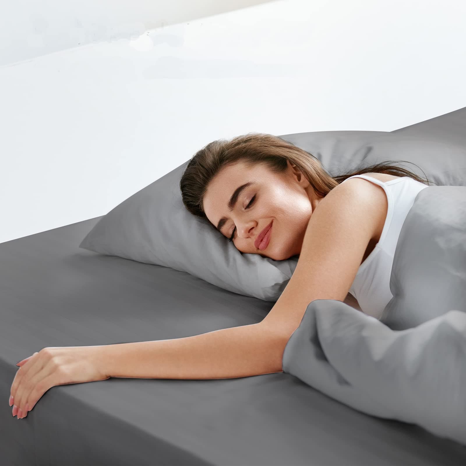 LuxClub Double Fitted Sheet Bedding with 40cm Depth, Extra Deep Soft Cooling Bed Sheets Microfiber Fabric Ease Care Soft & Comfortable Fade Resistant - Grey, Double