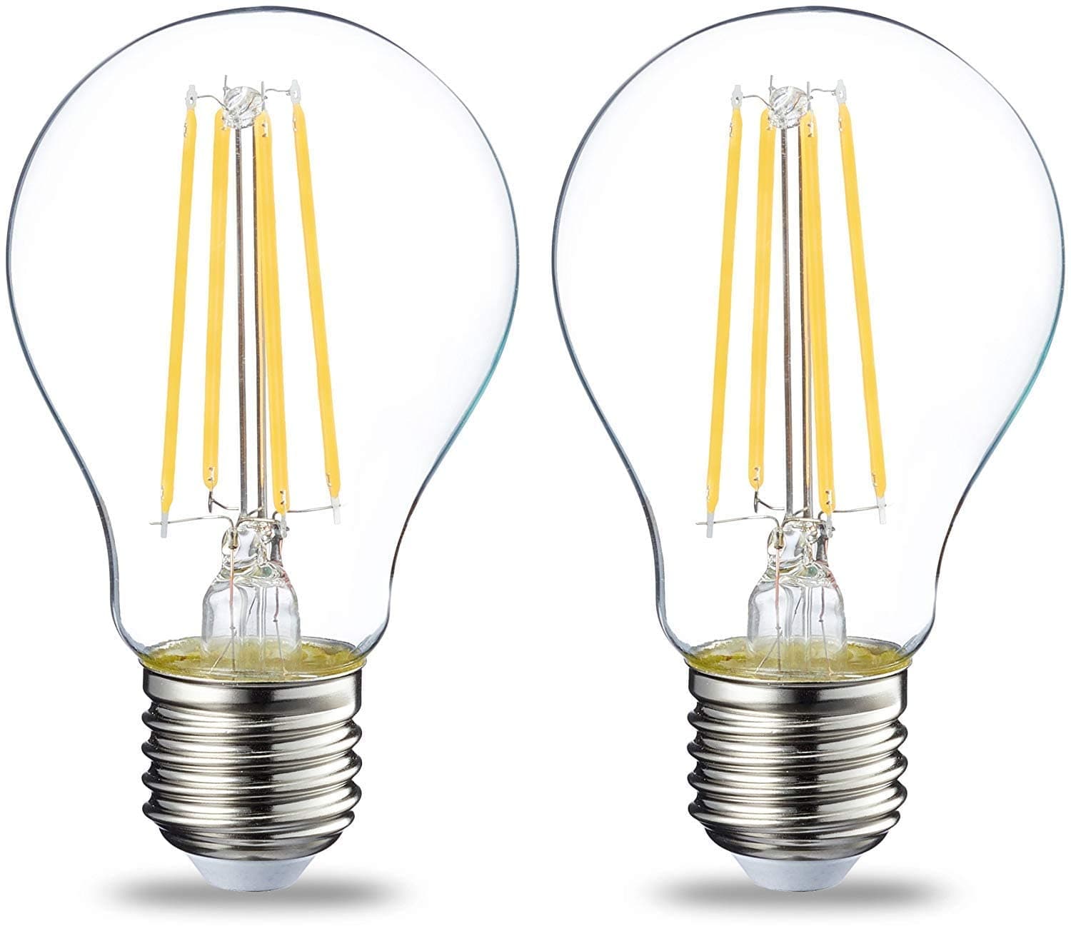 Amazon Basics LED E27 Edison Screw Bulb, 7W (Equivalent to 60W), Clear Filament, Warm White, Non Dimmable, (Pack of 2)