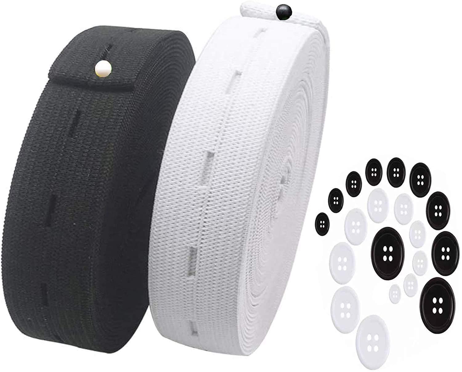 Aakriti 3/4-Inch Elastic Flatback Black and White Sewing Bands Spool with But...