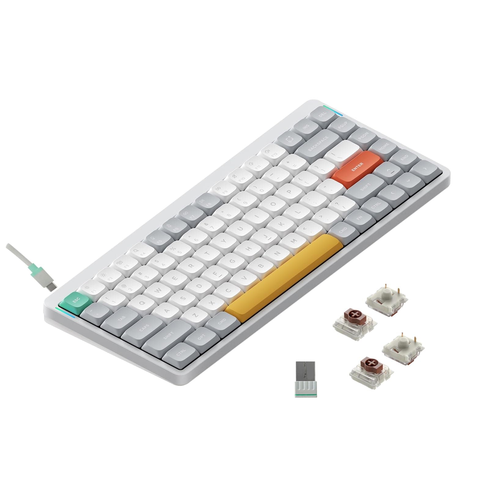 Air75 V2 Portable 75% Mechanical Keyboard,Wireless Keyboard,Supports Bluetooth/2.4G/USB-C RGB Bluetooth Keyboards,Compatible with Windows/Mac OS/Linux Systems White-Gateron Brown Switch