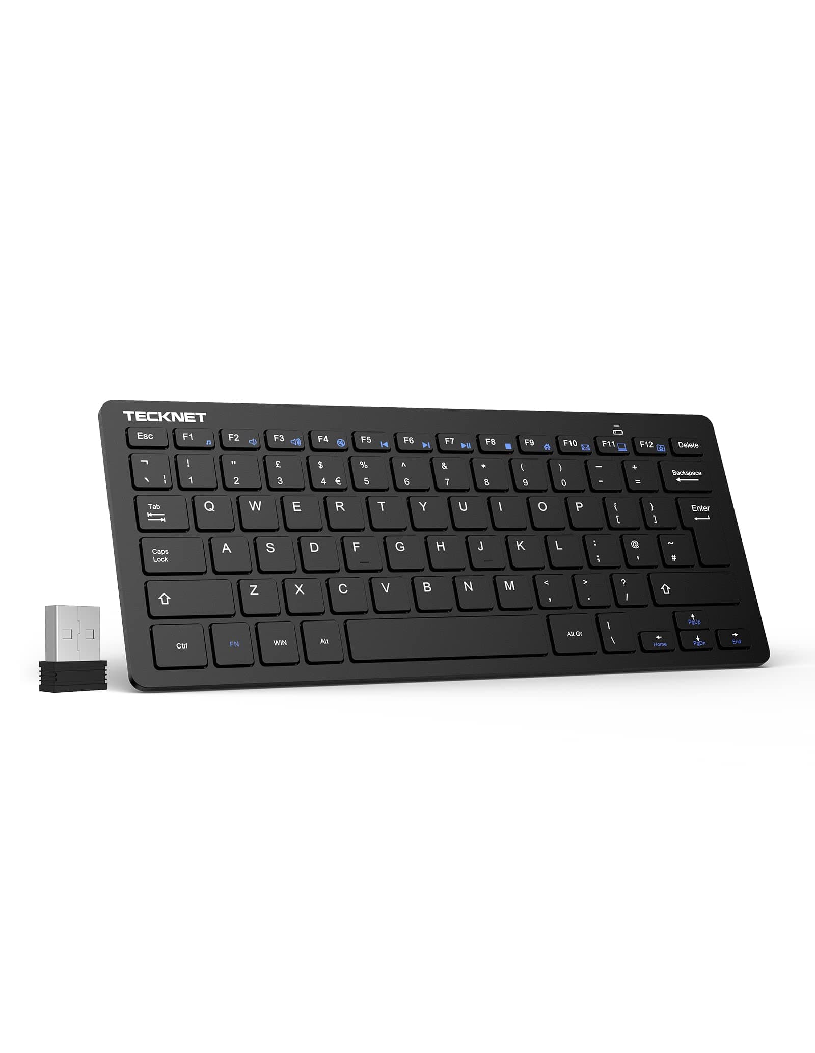 TeckNet 2.4G Wireless Keyboard For Windows/Chrome OS, UK Layout Compact Mini Keyboard, Small Silent Whisper-Quiet Keyboard with 12 months Battery Life (Gray-black)