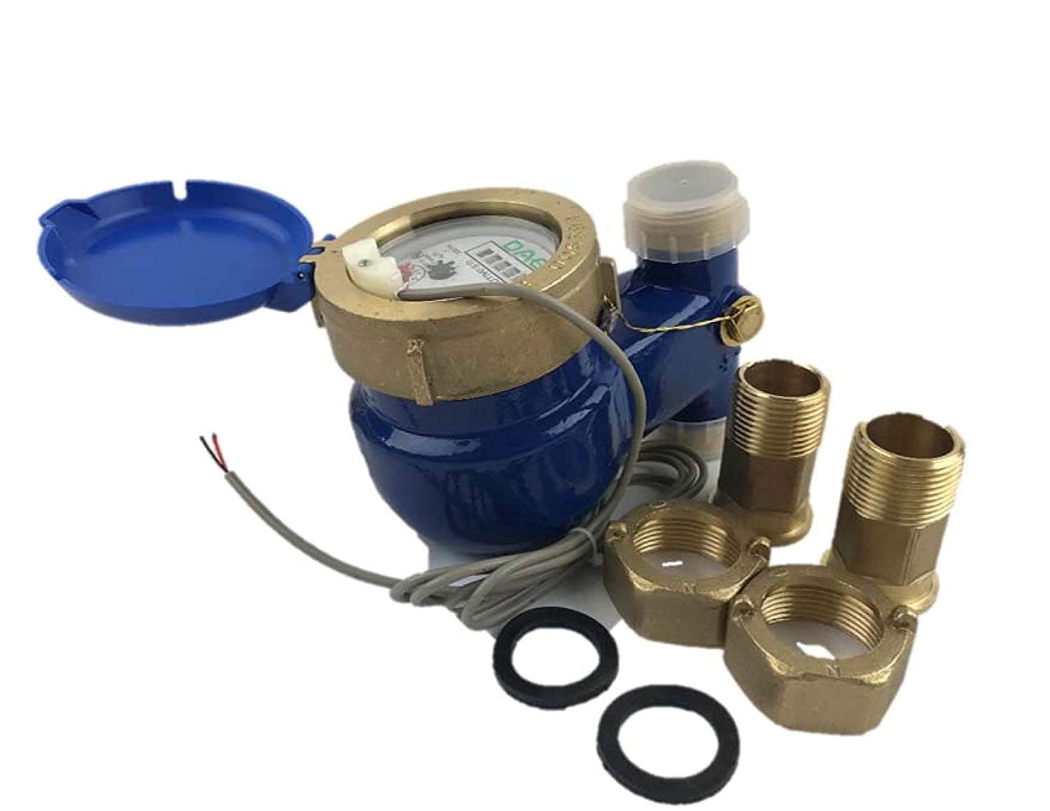 V-100P 1” Vertical Water Meter with Pulse Output, Measuring in Gallon + Couplings