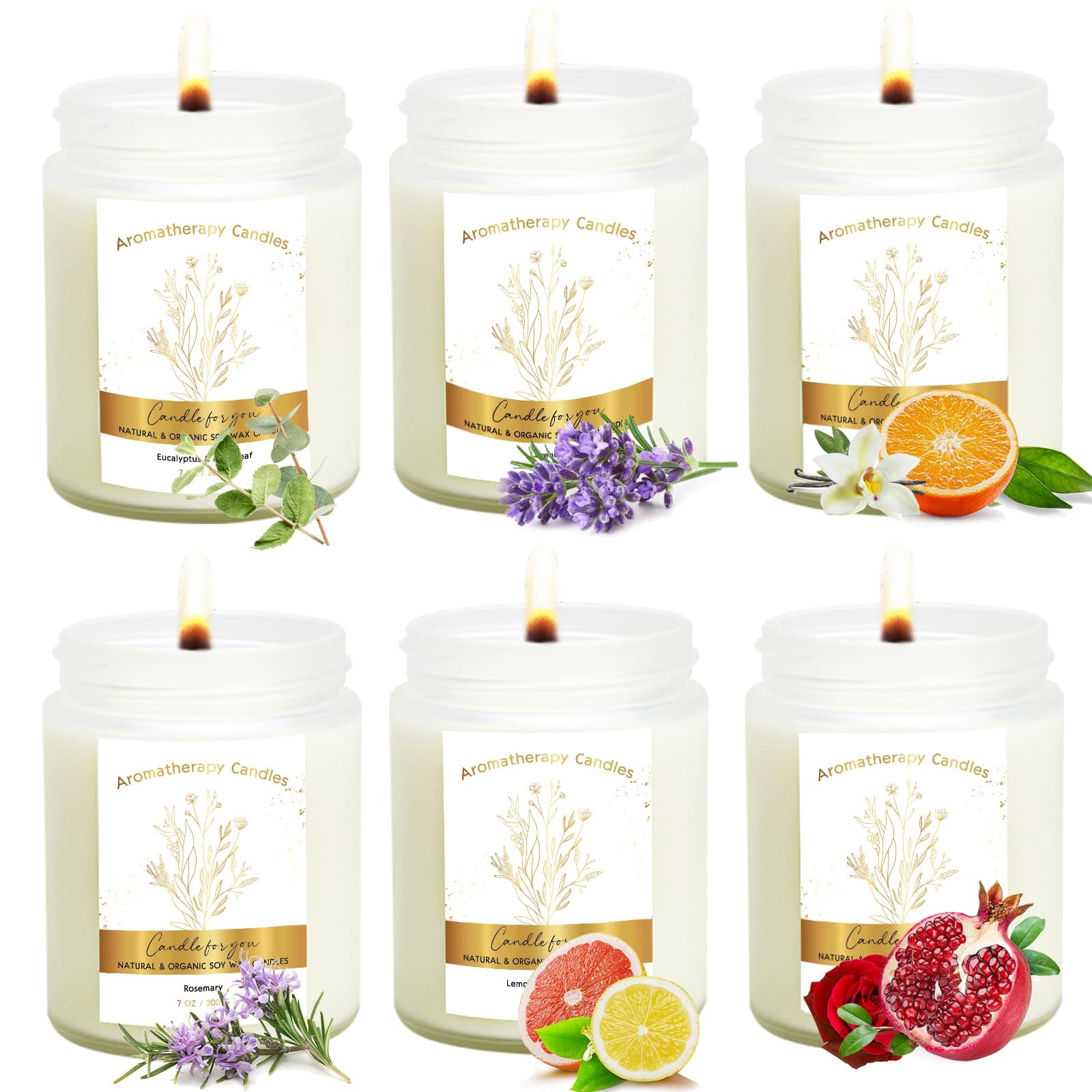 Fixwal Scented Soy Candles Gift Set, 6 Pack Scented Candles with Clear Jar Perfect for Home, Spa, and Gifts, 42oz in Total