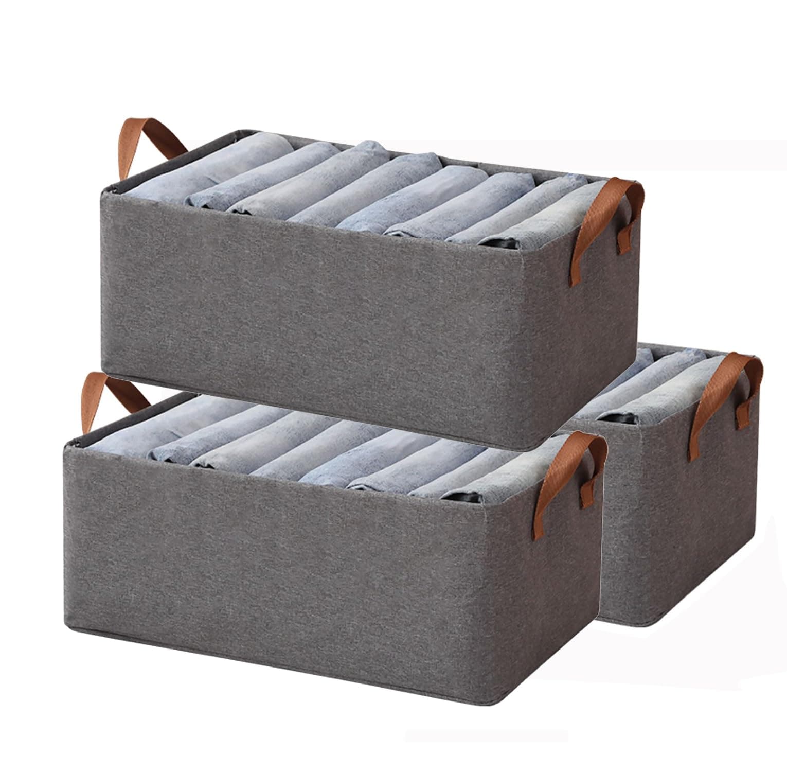 3pcs Store Wardrobe Organizer For Clothes With Metal Fram Foldable Storage Box, Clothing Storage Boxes For Pants, Shirt, Sweaters, Jeans, Socks (Dark Grey)