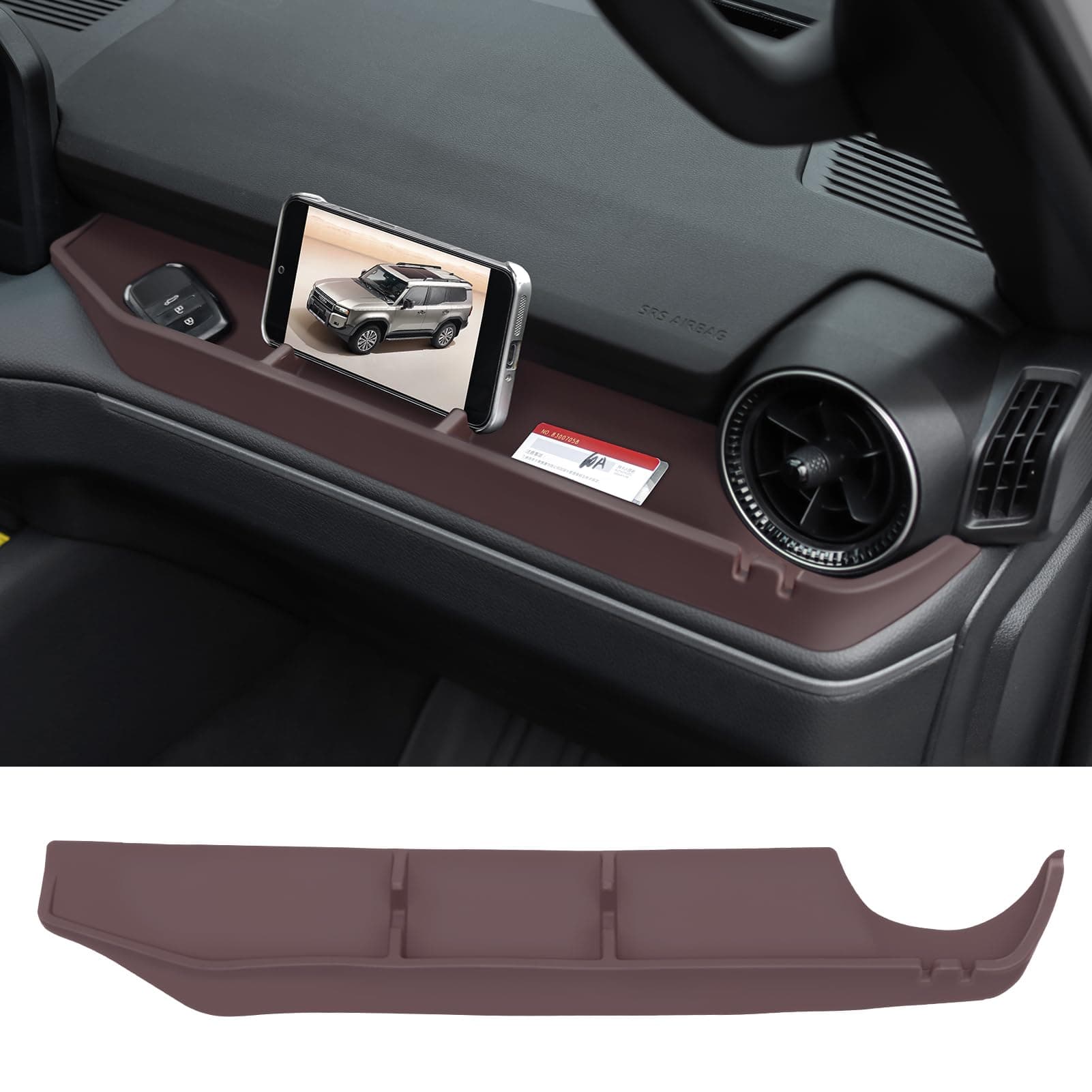 Co-Pilot Console Storage Box Suitable for 2024-2026 Toyota Land Cruiser 250 1958 Prado Silicone Anti-Skid Interior Tray Vehicle Storage Upgrade and Modification Accessories (Co-Pilot Brown)