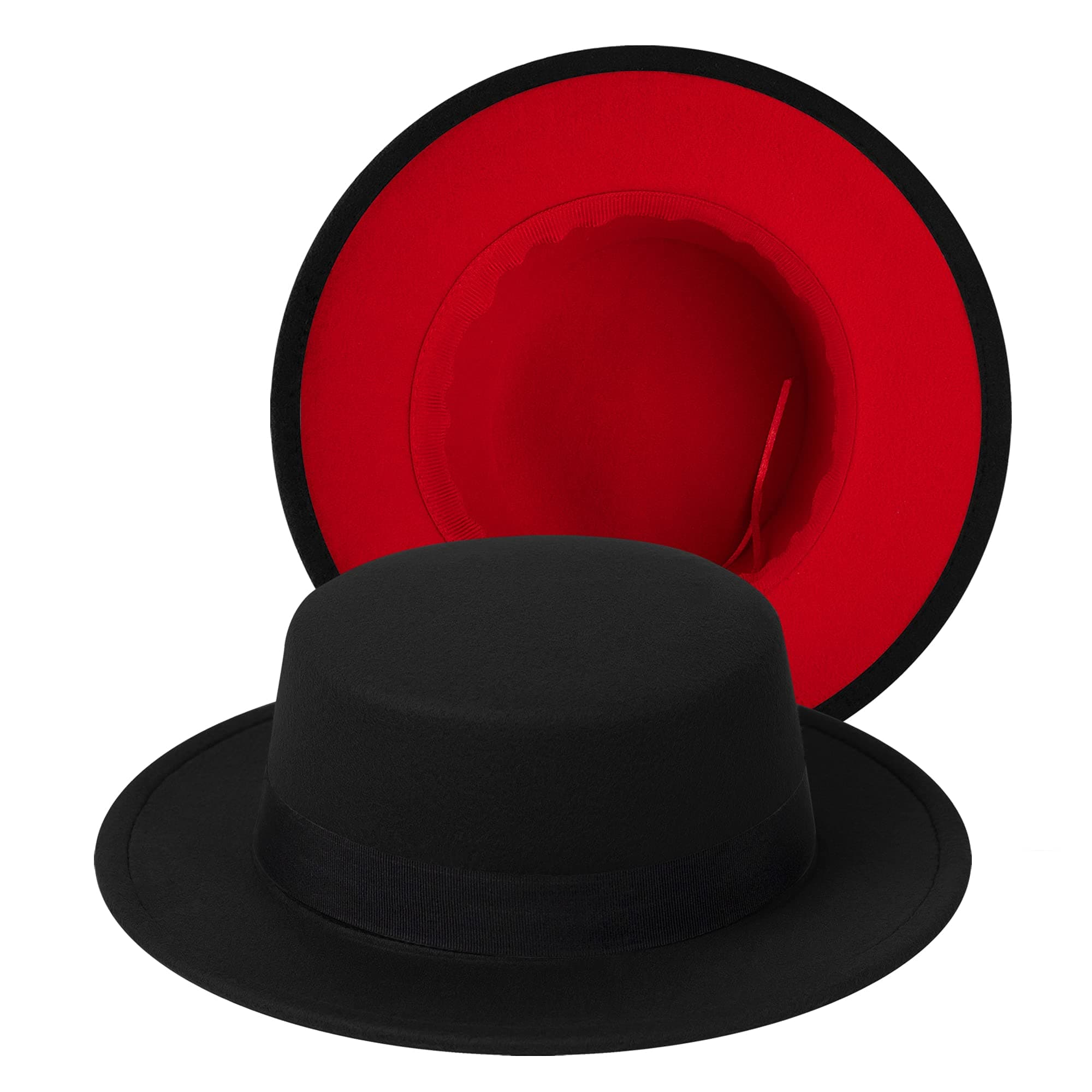 Classic Fedora Hat Two Tone Flat Top Hat with Band Wide Brim Pork Pie Hat Adjustable Patchwork Colors Panama Hat