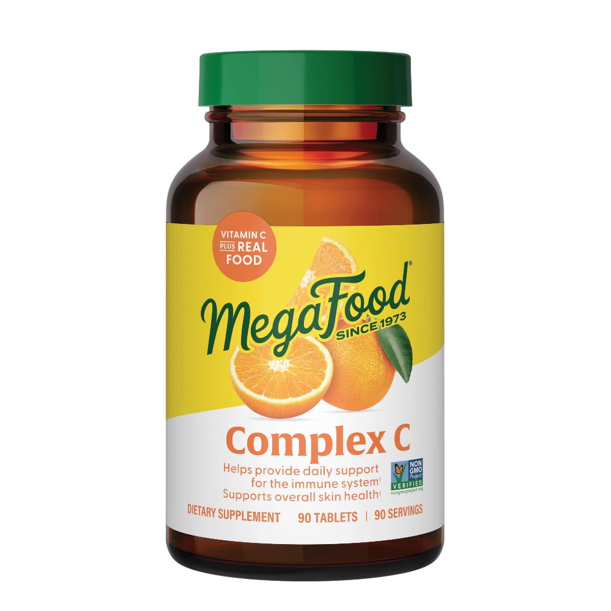 MegaFood Complex C - Vegan Vitamin C Immune Support Supplement, Vitamin C Supplement Made with Real Food Including Orange, Cranberry & Brown Rice, Gluten-Free - 90 Tablets, 90 Servings