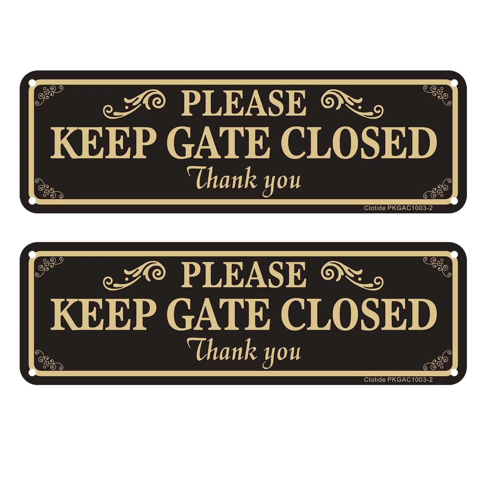 2 Pack Please Keep Gate Closed Sign, 10 x 3 Inches Rust Free Aluminum Metal Warning Sign, UV Resistant, Scratch, Waterproof and Weatherproof, Indoor/Outdoor Use. Easy to Mount