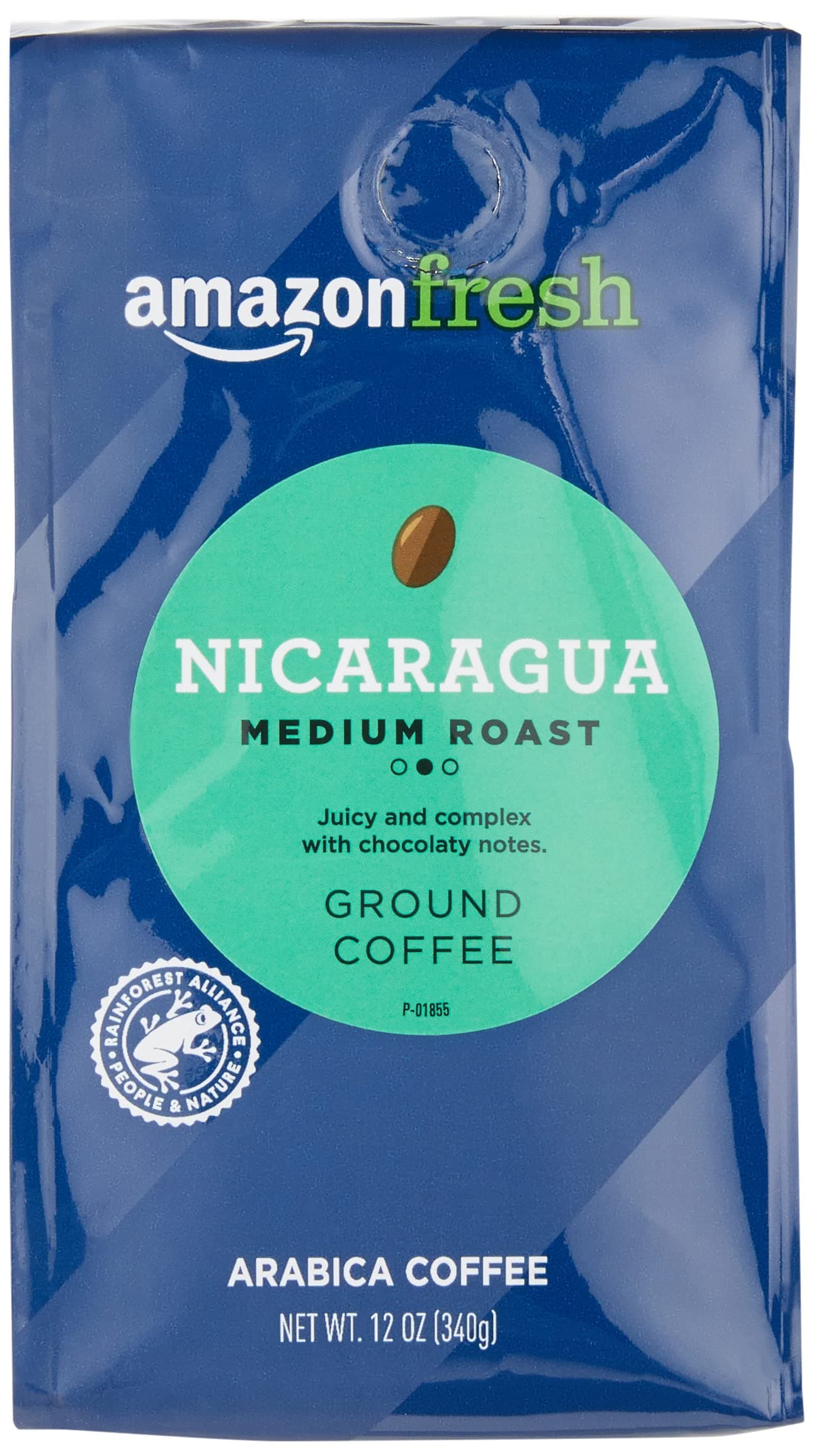 Amazon Fresh, Nicaragua Ground Coffee, Medium Roast, 12 Oz