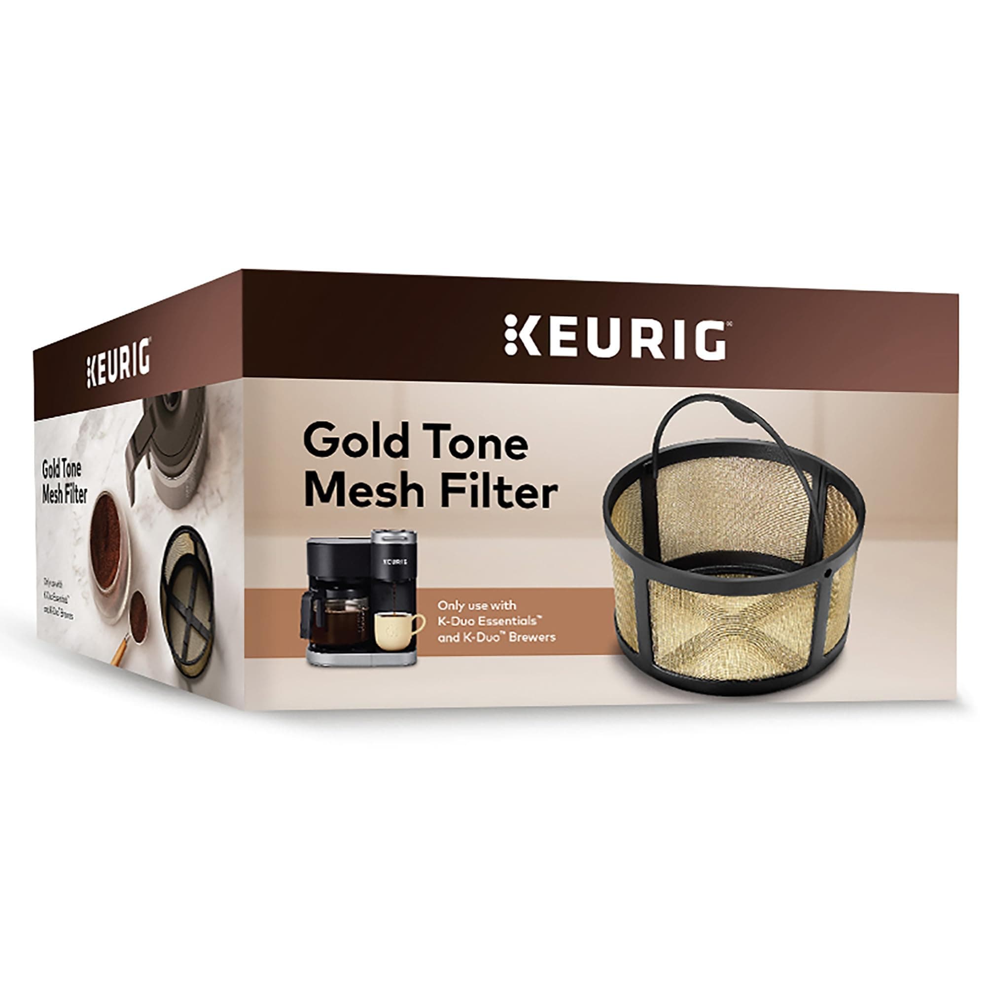 KeurigReusable Mesh Ground Coffee Filter, Compatible with K-Duo Essentials and K-Duo Brewers only, Eco-Friendly Way to Brew a Carafe, Gold Tone Mesh