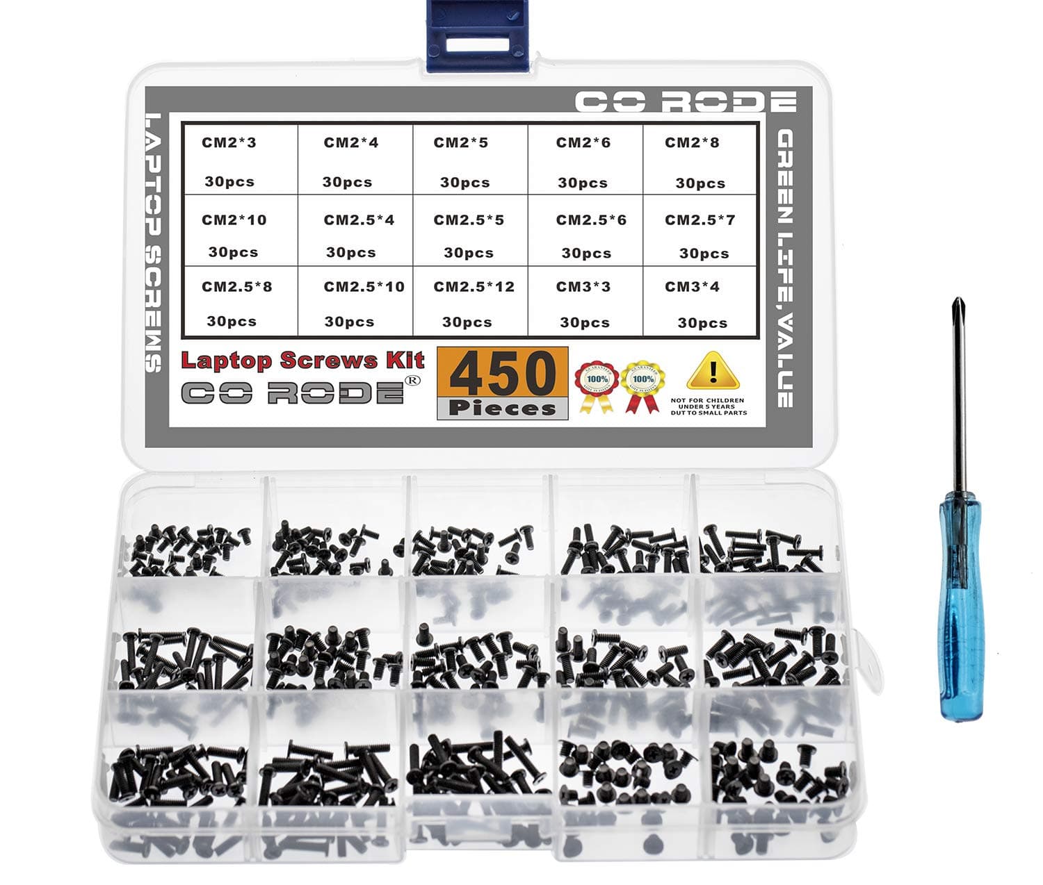 CO-RODE 450pcs M2 M2.5 M3 Laptop Computer Screws Kit Set for SSD IBM HP Dell Lenovo Sony Toshiba Gateway Acer Hard Drive SATA, (15-Size)