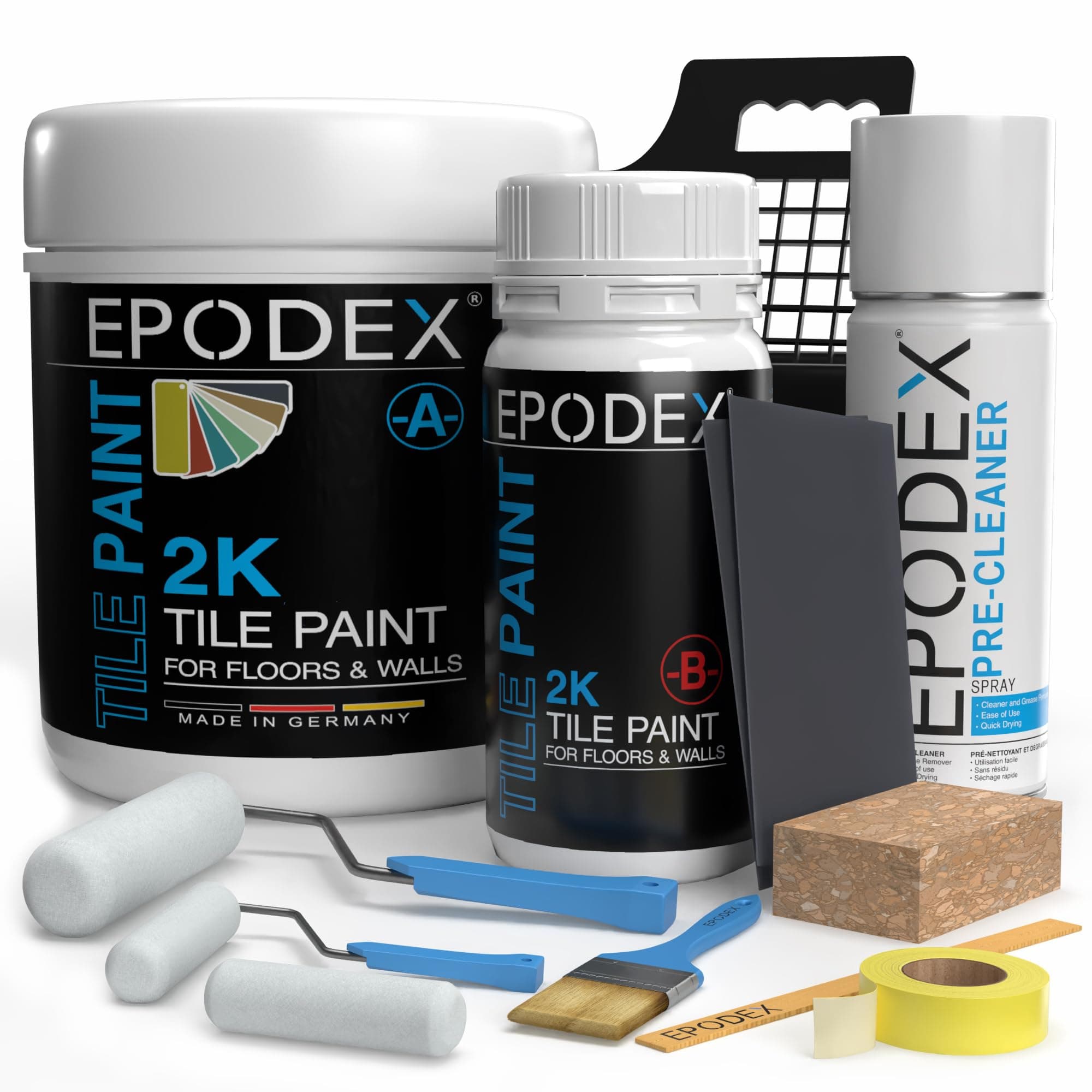 EPODEX 2K Tile Paint for Bathroom, Kitchen & More with Accessories, Abrasion-Resistant, Waterproof, For Floor & Wall Tiles, 1.8kg - 7m² for 2 coats - Polar White