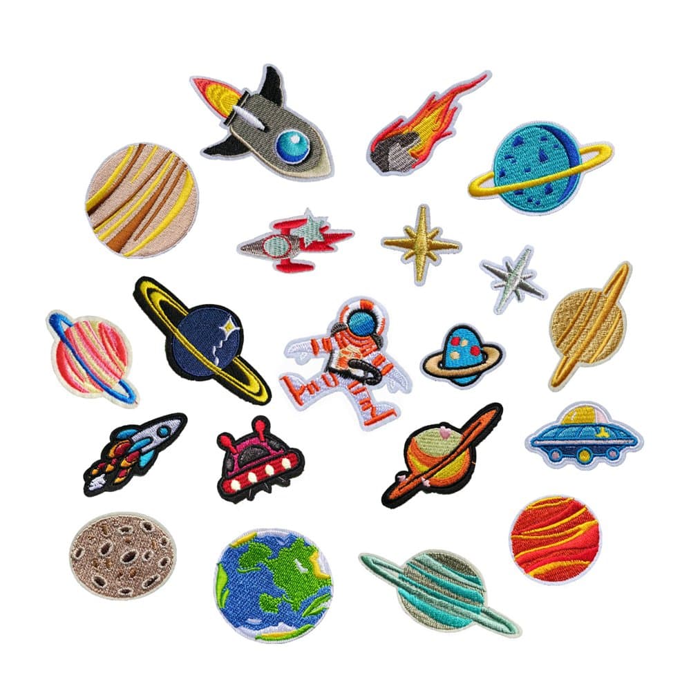 20 Pcs Astronaut Space Planets Patch Iron on Applique Patches Sew On Badge Applique Patch for Jeans Clothing Denim Jeans Jacket Handbag Shoes