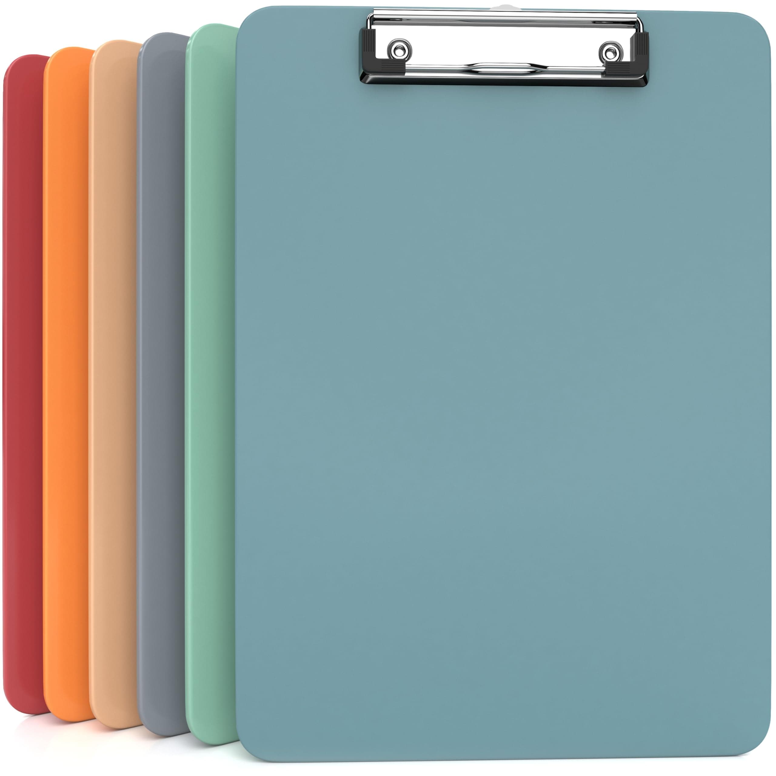 Kiggos 6 Pack Plastic Clipboards Boho Colored Clip Boards with Low Profile Metal Clip Board 12.5x9 Inch Letter Size Bulk Class Set Acrylic Clip Boards with Hanging Hook - Holds 100 Sheets