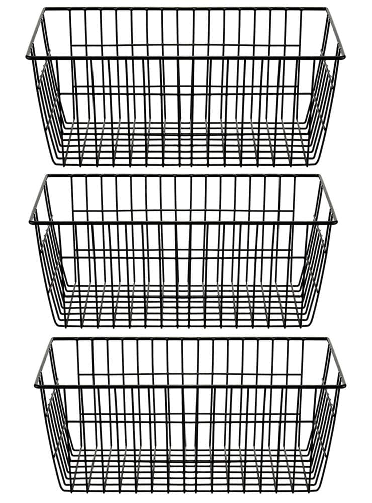 SANNO Freezer Basket Wire Organizer Storage Baskets Storage Bin Baskets for Organizing Kitchen Cabinets, Pantry, Freezer, Bathroom,Closets-Set of 3-Black