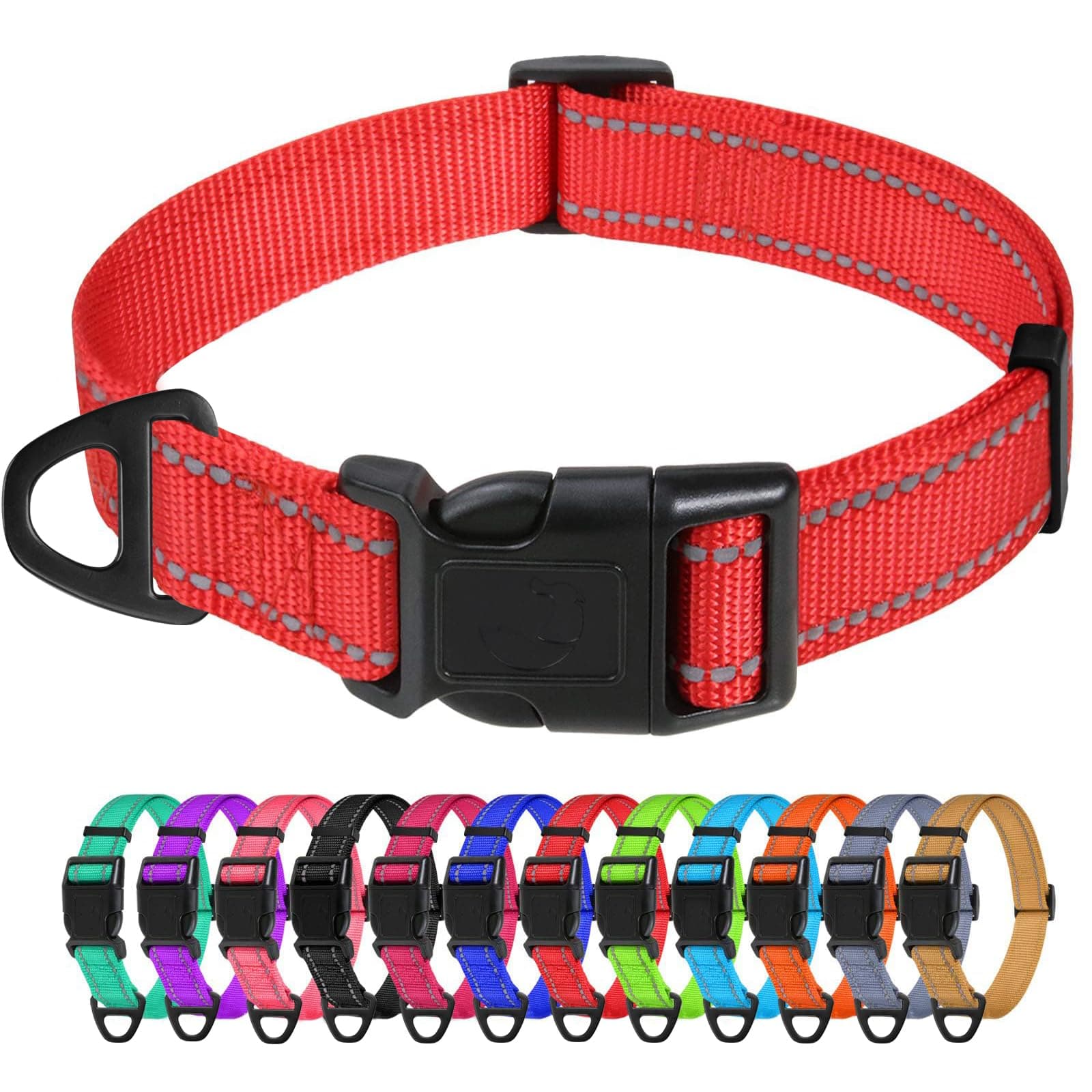Reflective Nylon Dog Collars, Adjustable Classic Pet Collar with Quick Release Buckle for Small Dogs, Red, 5/8" Width