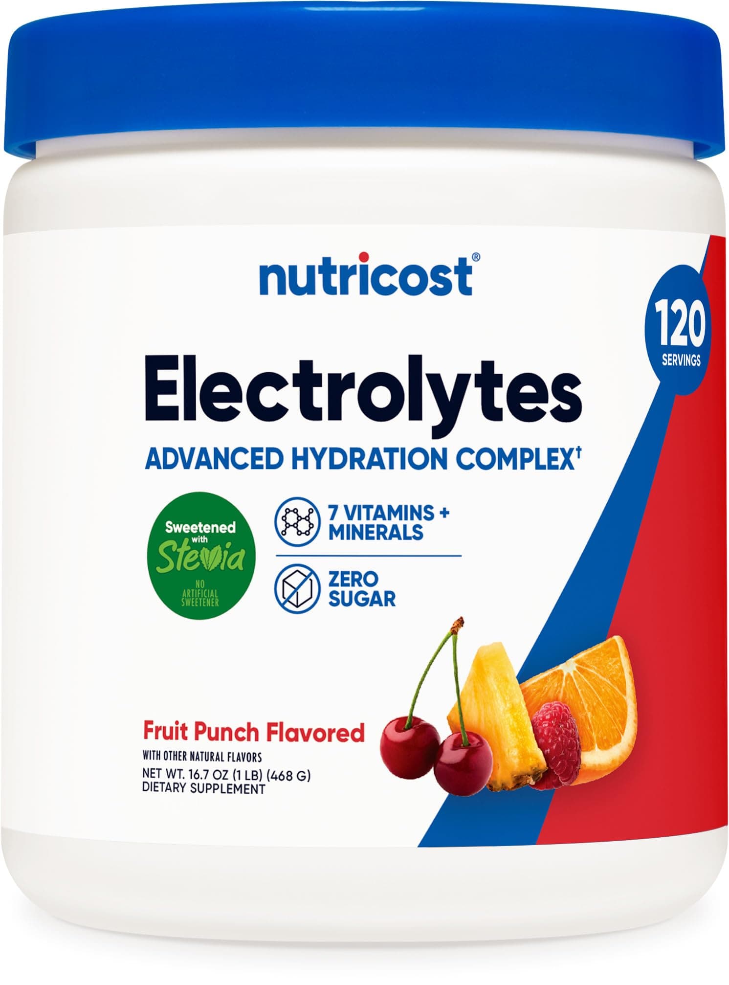 Electrolyte Complex Powder (120 Servings, Fruit Punch) - Hydration Supplement Drink Mix with Vitamins and Minerals