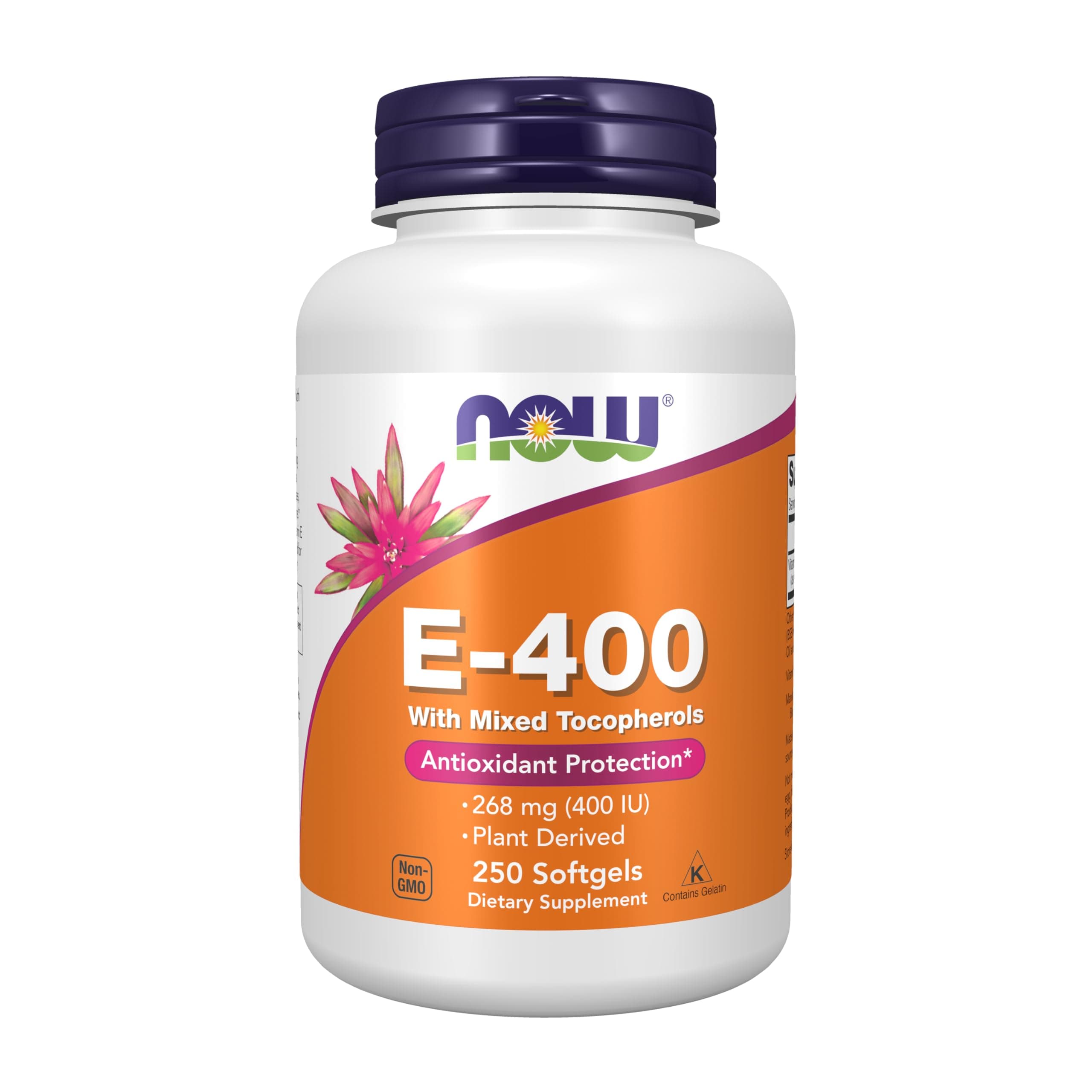 NOW E-400 Vitamin E-400 IU MT Softgels with Mixed Tocopherols, 250 Softgels