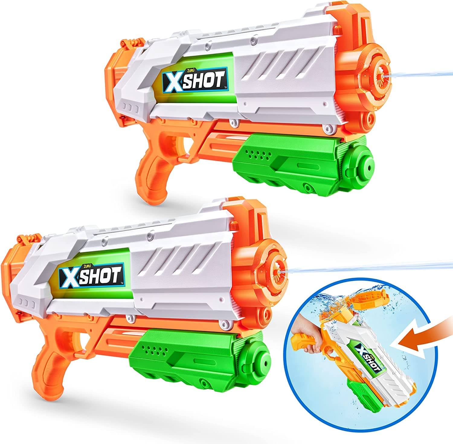 ZURU X-Shot Water Fast Fill Medium Water Blaster (2 Pack) Water Gun Shot Water Blaster 2 Pack (Fill with Water in Just 1 Second)
