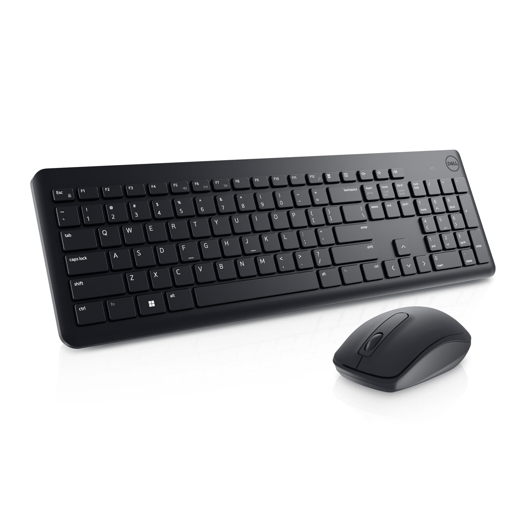 Wireless Keyboard and Mouse - KM3322W, Wireless - 2.4GHz, Optical LED Sensor, Mechanical Scroll, Anti-Fade Plunger Keys, 6 Multimedia Keys, Tilt Leg - Black