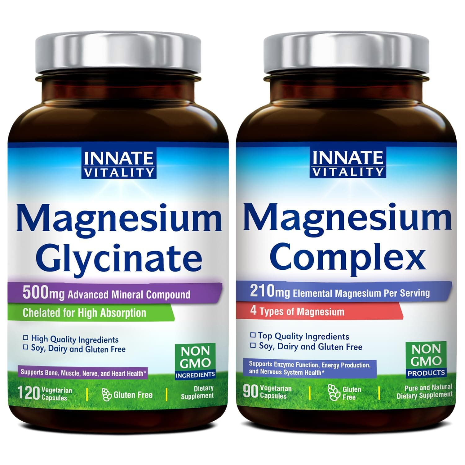 Innate Vitality Magnesium Glycinate & Magnesium Complex Bundle, Non-GMO No Gluten & Vegan, Mg Glycinate (120 Caps) & Mg Complex (90 Caps), Value Pack, Bundle & Save